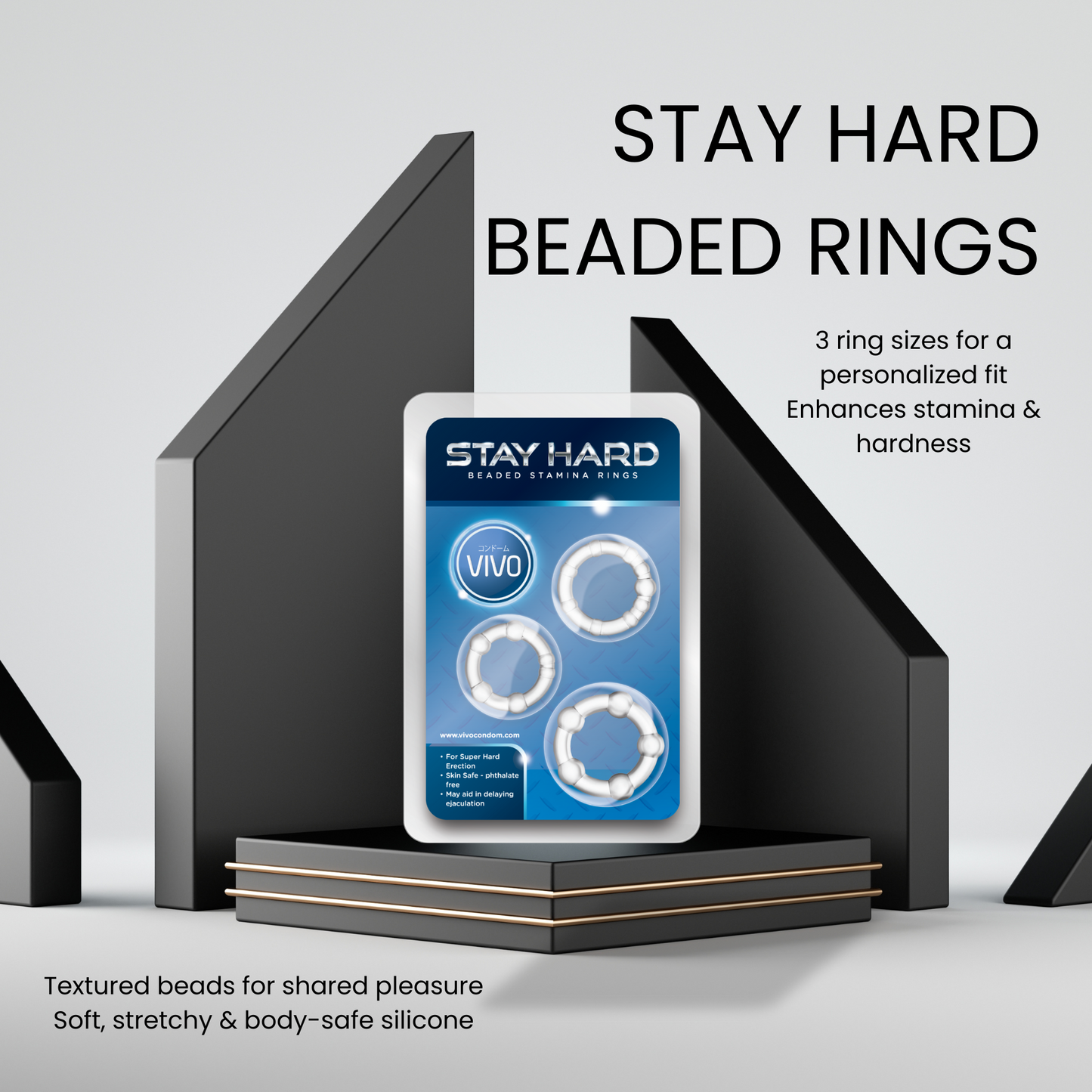 VIVO Stay Hard Beaded Rings – Stretchy Body-Safe Silicone for Confidence & Performance