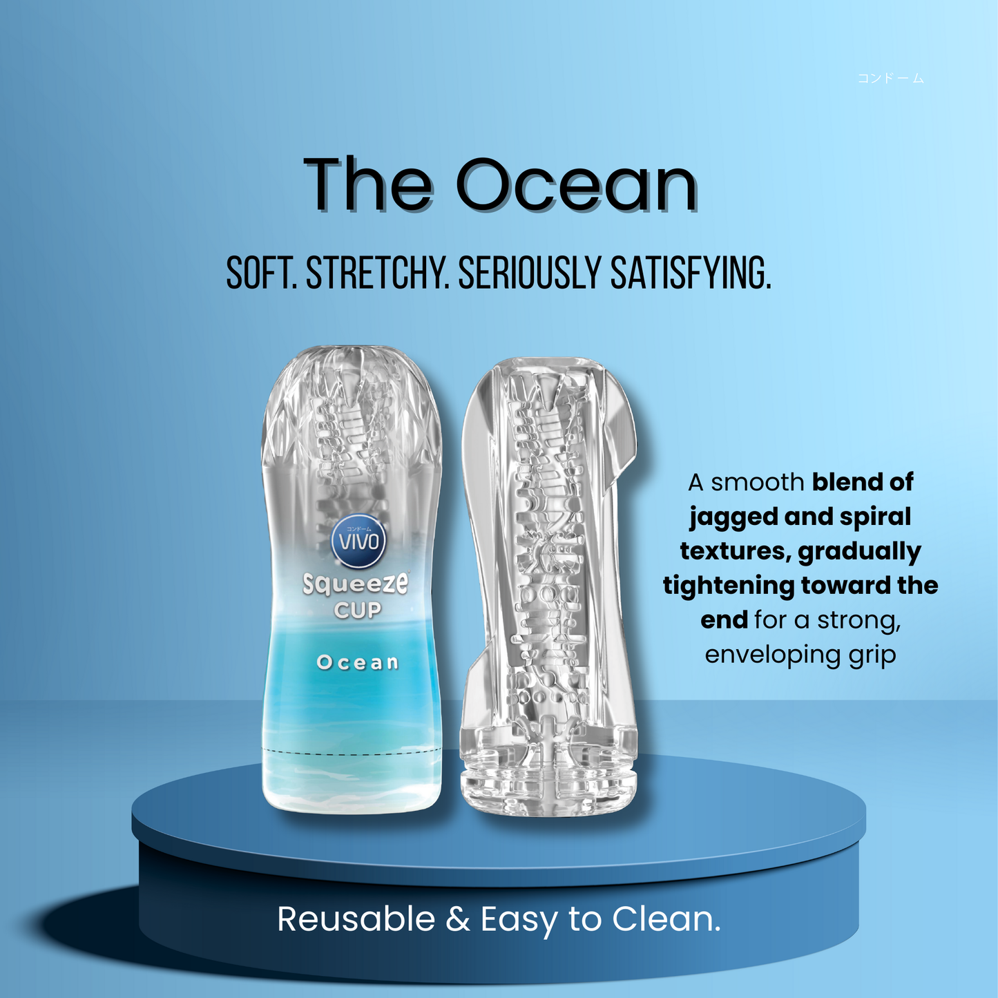 VIVO Ocean Masturbator – Reusable Male Pleasure Device with Jagged & Spiral Textures