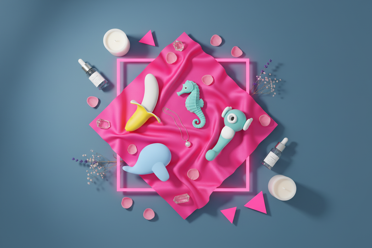 Lifestyle flatlay with one of each product and varied wellness props